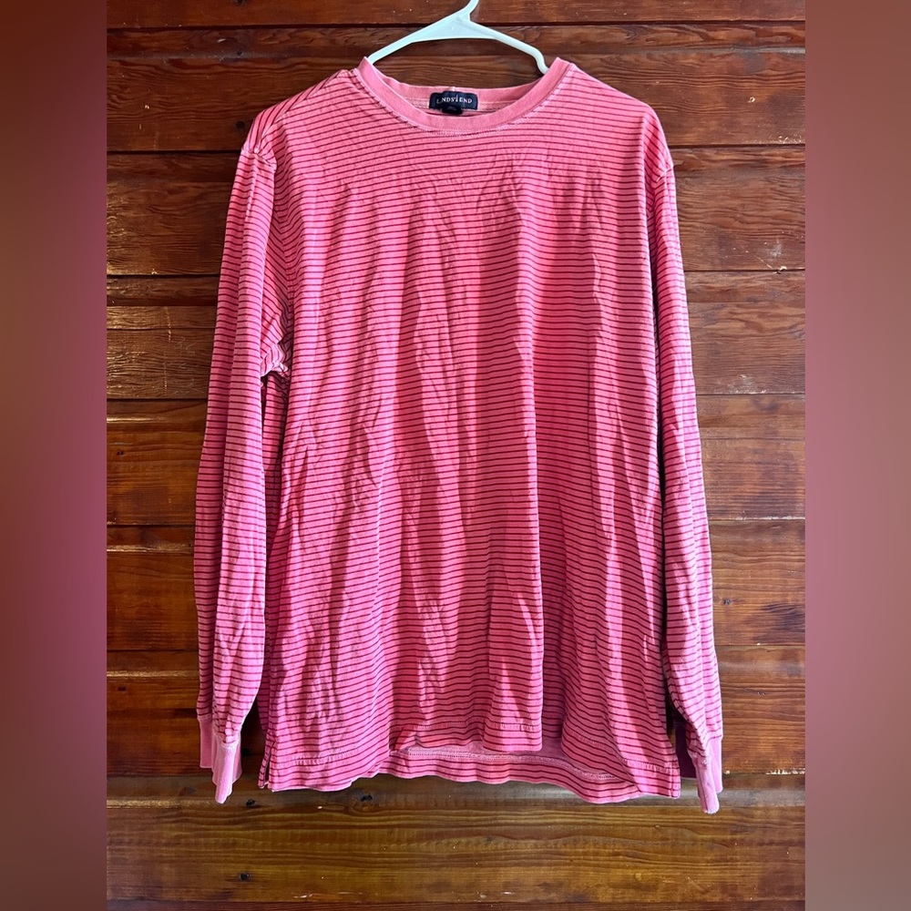 Lands End Oversized Red and Pink Striped tunic Tee Large